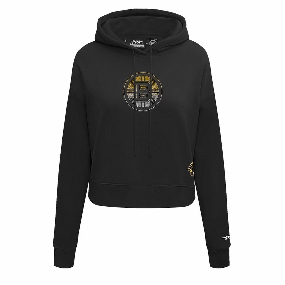 Boston Bruins Pro Standard Rhinestone Cropped Pullover Hoodie Womens M Black